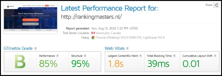 google core web vitals in gtmetrix