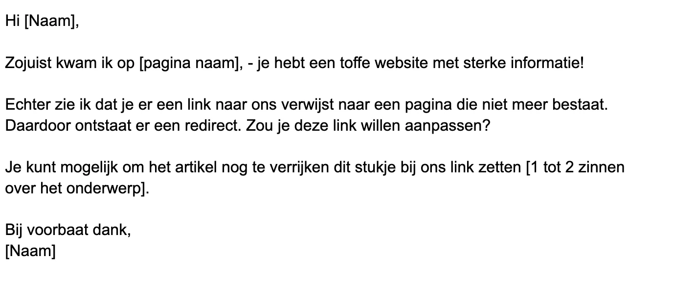 Voorbeeld Email Broken linkbuilding