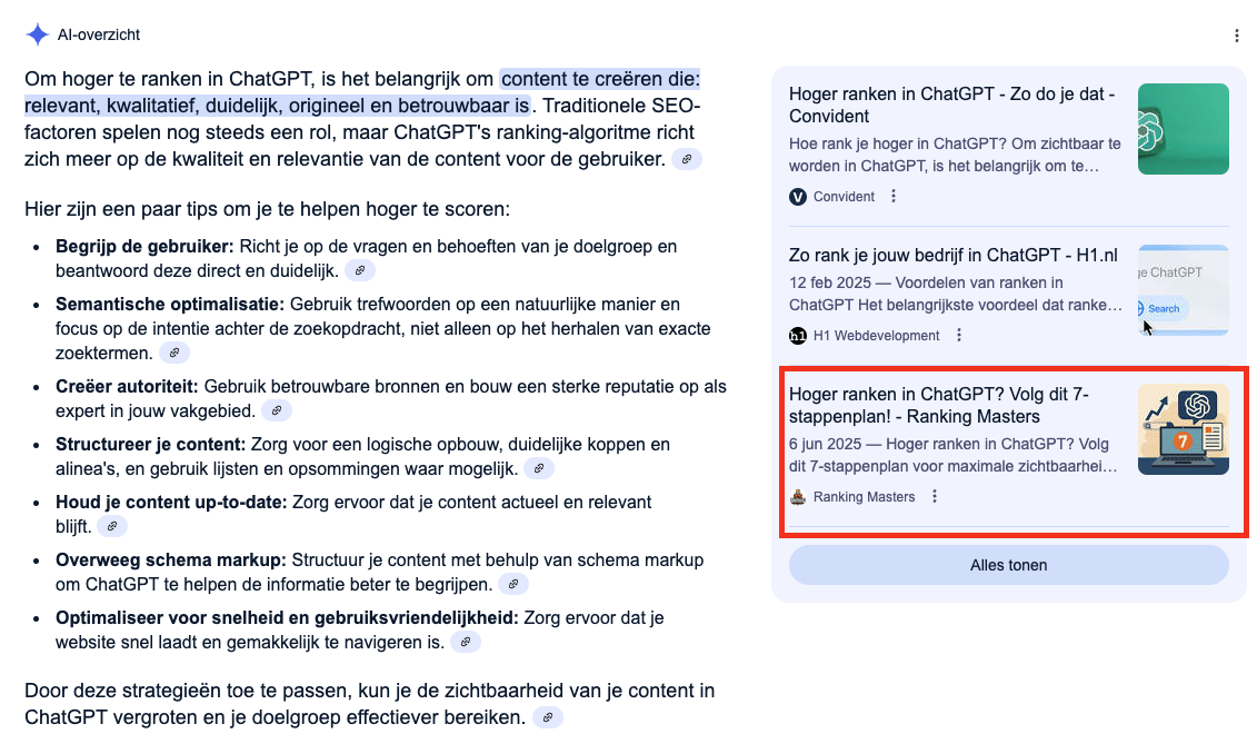 Bovenaan in ChatGPT komen