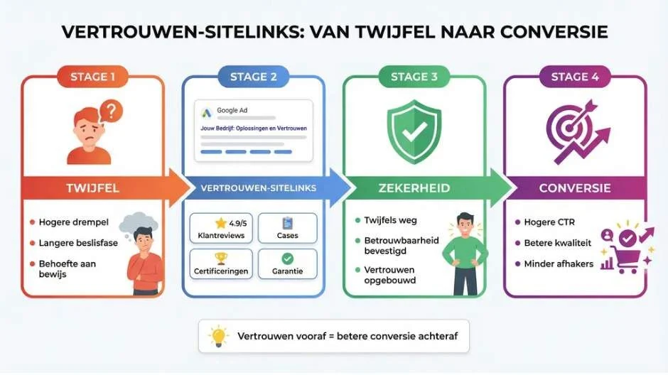 Voorbeeld 3: Sitelinks gericht op vertrouwen en zekerheid