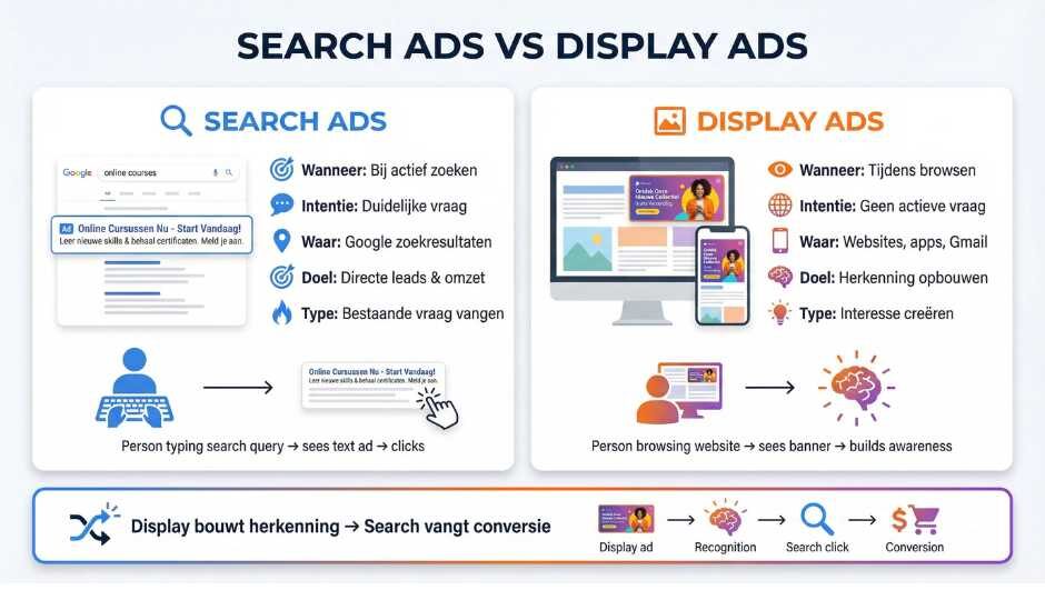 Wat is het verschil tussen Google Display Ads en Search Ads?