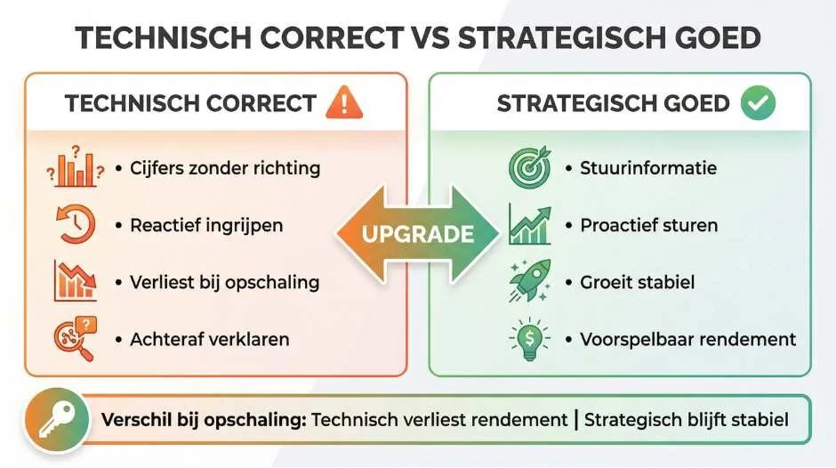 Wat is het verschil tussen een technisch correcte setup en een strategisch goede setup?