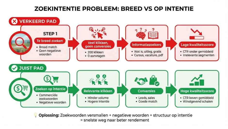 Welke signalen wijzen op een zoekintentie probleem?