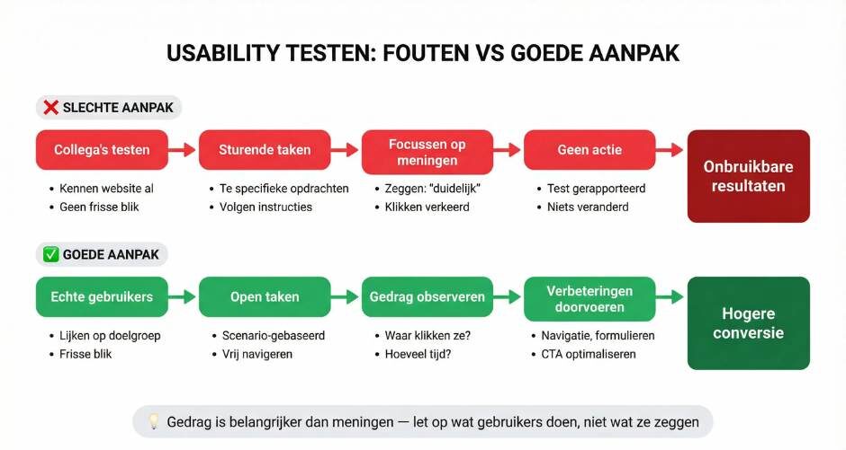 Wat zijn de meest gemaakte fouten bij usability testen?